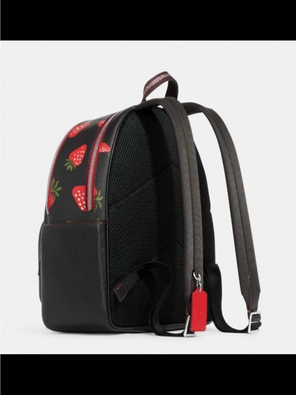Coach Black Mini Backpack with Red Strawberry Print